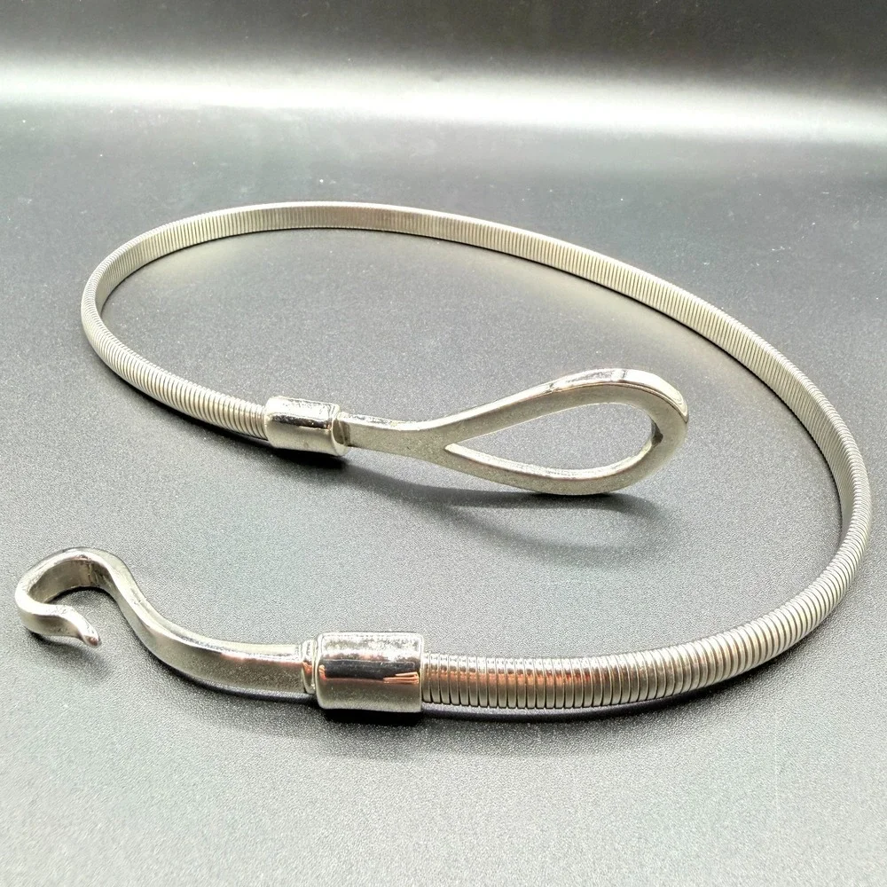 Silver Tone Flexible Snake Chain Necklace Hook Clasp Modern Minimalist Gift